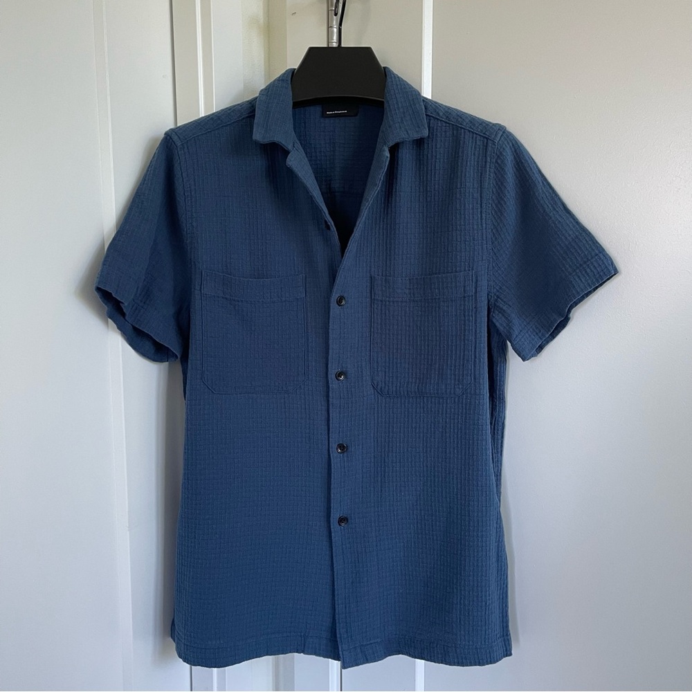 ASOS Men's Blue Short Sleeve Gauze Waffle Shirt